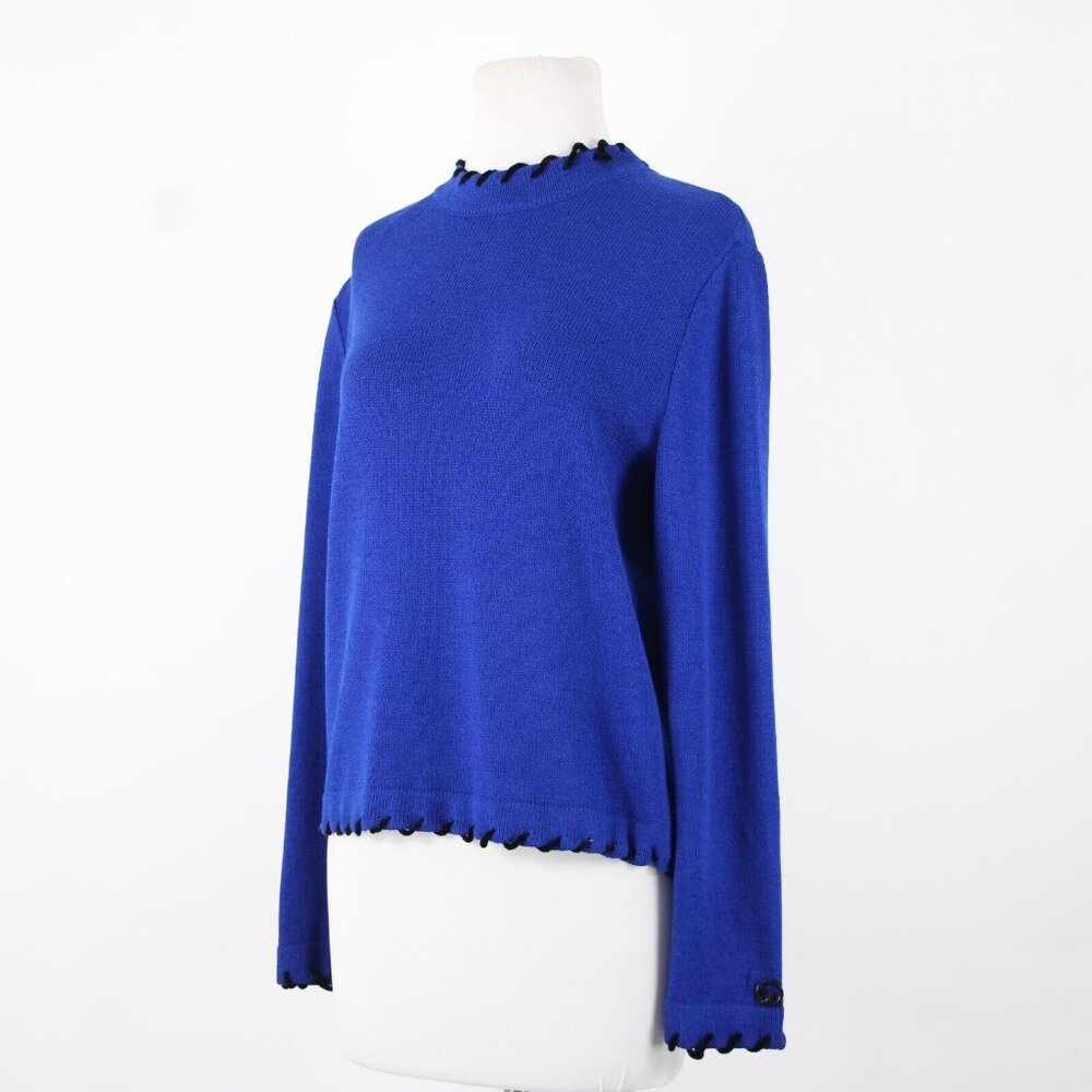 St John Sport Sz S Royal Blue Black Trim Collared Santana Knit AS IS Sweater - Picture 14 of 16
